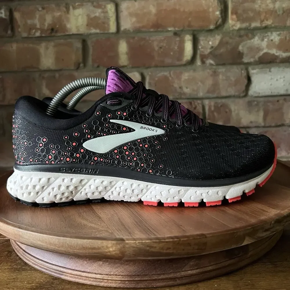 Brooks Glycerin 17 Cushion Black Fiery Coral Running Shoes Sneakers Womens 7 W